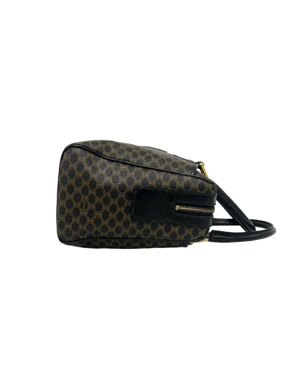 Celine Vintage Macadam Blason Pattern Logo Leather Mini Boston Bag Black